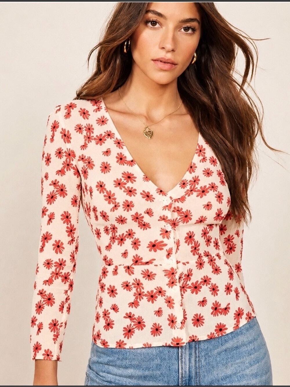 Reformation Jemma Blouse Daisy Days Floral Button Front Top Size 4